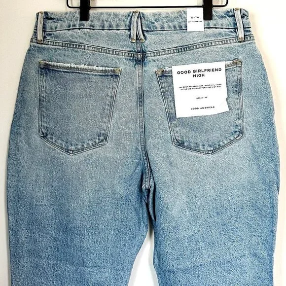 NWT Good American Good Girlfriend High Light Wash Blue Jeans - Size 12 / 31
